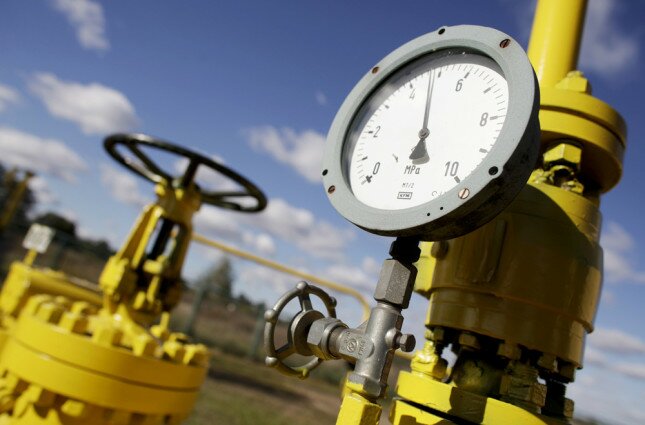A pressure gauge is pictured at a Gaz-System gas compressor station in Rembelszczyzna outside Warsaw